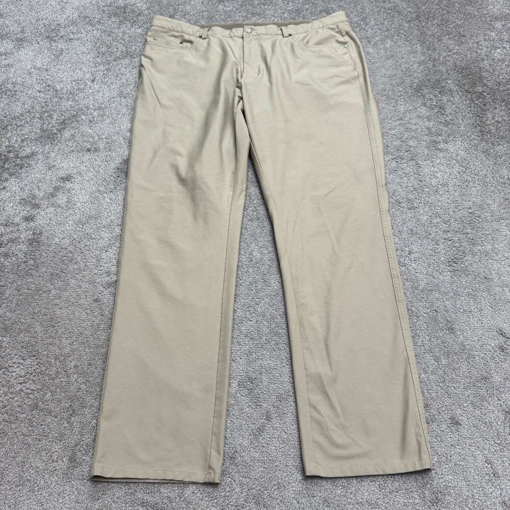 Greg Norman Performance Golf Chino Pants Mens 38x32 Beige Flat Front Stretch